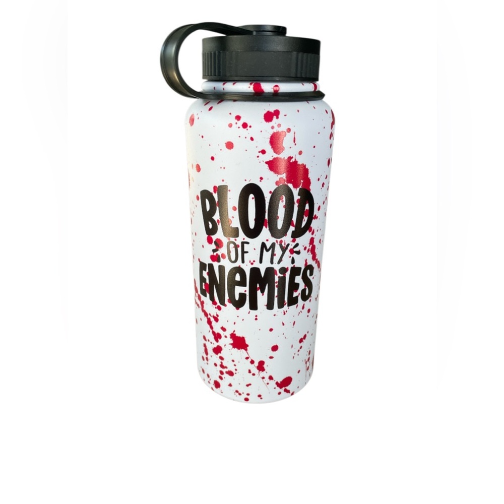 NWT Spencer’s White and Red “blood” Splatter Water Bottle